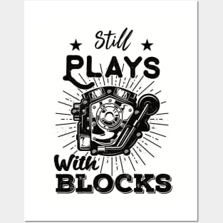 still plays with blocks vintage retro racing cars funny mechanic Posters and Art